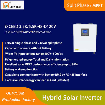 Hybride zonne-omvormer met 100V-500V PV-invoer en 120Vac enkelfase/240Vac splitfase
